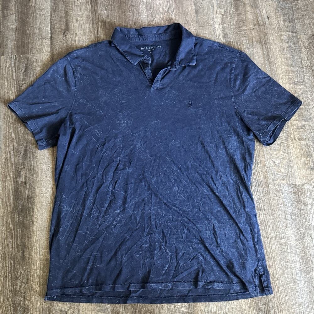 John Varvatos Bodhi Polo Shirt Mens 2XL Navy Blue Marble Wash